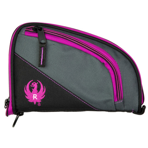 Allen Tuscan Ruger Branded, Pistol Case, 8" Long, Nylon Construction, Matte Finish, Gray and Black with Pink Accents 27409