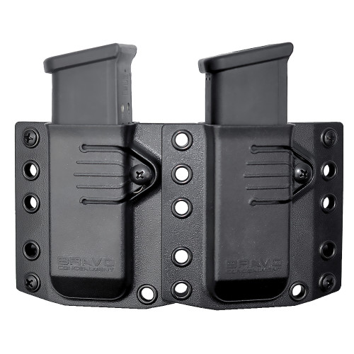 Bravo Concealment Magazine Pouch, Double, 1.5" Belt Loops, Size Small, Fits G43 and M&P Shield Magazines, Ambidextrous, Polymer, Black BC60-2001S