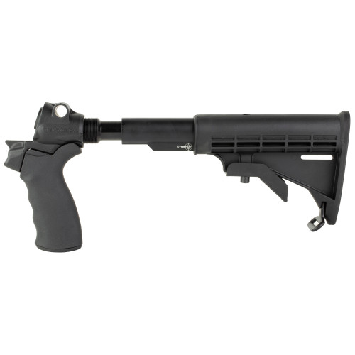 Mesa Tactical LEO Recoil Stock Kit, Stock, Black, Features a lowered stock elevation allowing the use of iron sights or even the bead sight., Includes LEO Stock Adapter, Standard A2 Collapsible Stock, and Hogue Grip, Mossberg 500, 590 92650