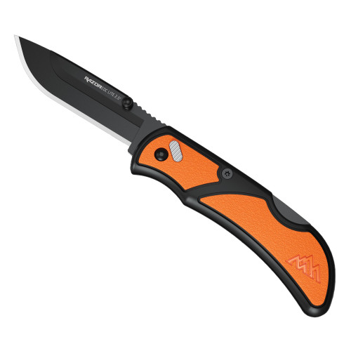Outdoor Edge Razor EDC Lite, Folding Knife, Plain Edge, 2.5" Blades, 420J2 Stainless Steel, Includes (2) Drop Point Blades, Black Oxide Blade Finish, Orange Handle RCB25-2C