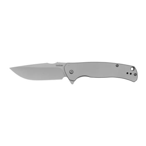 Kershaw SCOUR, Folding Knife, Flipper Assisted Opening, Plain Edge, 8Cr13Mov Steel, Matte Finish, Silver, Stainless Steel Handle, 3.3" Blade, 7.75" Overall Length, Includes Deep Carry Pocket Clip, Frame Lock 1416