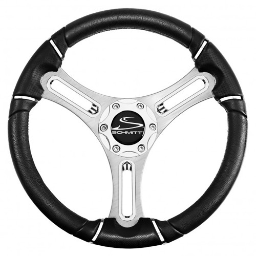 Schmitt Marine Torcello 14" Wheel - 04 Series - Polyurethane Wheel w\/Chrome Trim  Cap - Brushed Spokes - 3\/4" Tapered Shaft