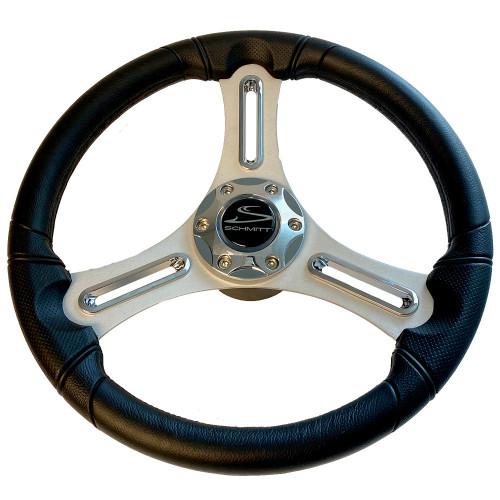 Schmitt Marine Torcello 14" Wheel - 03 Series - Polyurethane Wheel w\/Chrome Trim  Cap - Brushed Spokes - 3\/4" Tapered Shaft - Retail Packaging