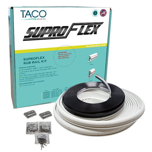 TACO SuproFlex Rub Rail Kit - White w\/Flex Chrome Insert - 2"H x 1.2"W x 80L