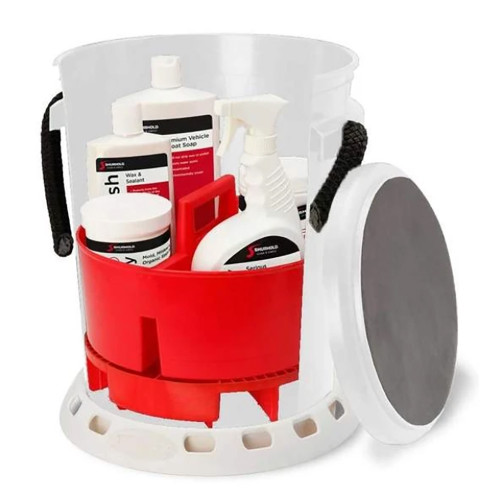 Shurhold 5 Gallon White Bucket Kit - Includes Bucket, Caddy, Grate Seat, Buff Magic, Pro Polish Brite Wash, SMC  Serious Shine