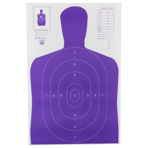 Action Target b-27E High Visibility Target, Fluorescent Purple, Silhouette Cut Off Below Ring 7, 23"x35", 100 Per Box B-27E-PR-100