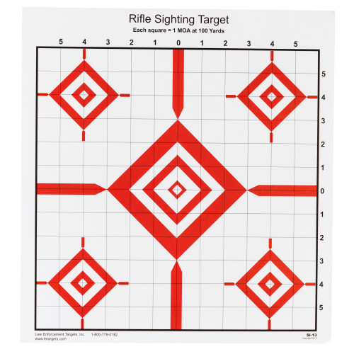 Action Target SI-13, Advanced Rifle Sighting Target, 1.047 Inch Grid Pattern, Black/Red, 14"x15", 100 Per Box SI-13-100