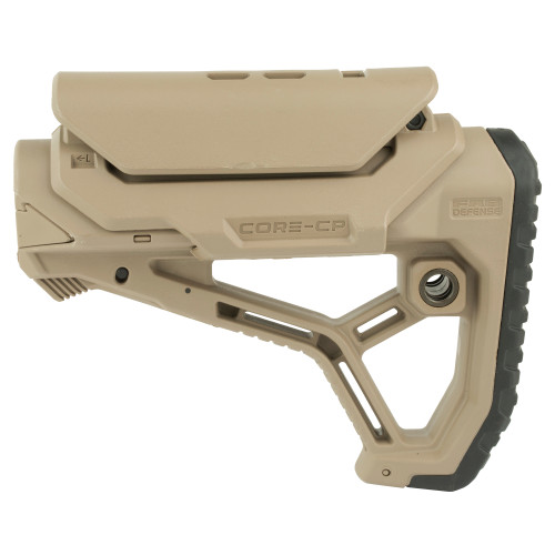 F.A.B. Defense GL-Core CP AR-15 Buttstock, Fits Mil-Spec And Commercial Tubes, Adjustable Cheek Rest, Tan FX-GLCORECPT