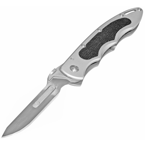 Havalon Piranta Original, Folding Knife, Frame Lock, 2.75" Stainless Steel Blade, Stainless Steel Handle with Black G-10 Inlay, OAL 6.75", Includes 12 Additional Blades and Nylon Holster XTC-60AKNP
