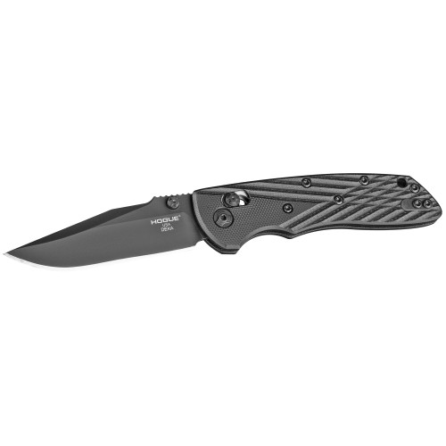 Hogue Deka, Folding Knife, CPM-20CV, Plain Edge, Clip Point Blade, 3.25", Black Cerakote Blade, Black G10 Frame 24276