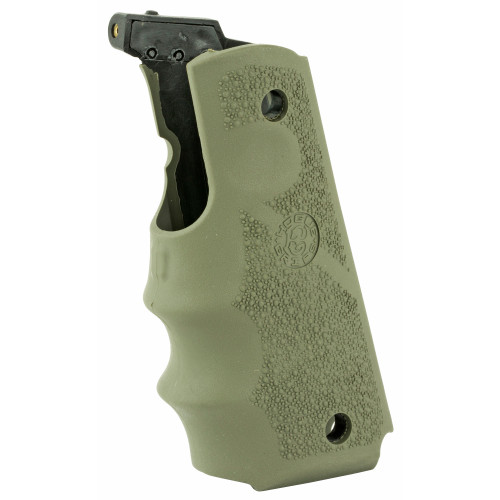 Hogue Le Grip, Fits Colt Government, OD Green, with Finger Grooves, Laser Enhanced 45081