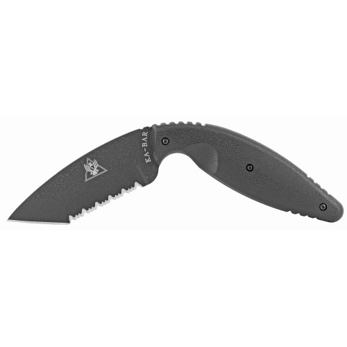 KABAR TDI Law Enforcement, Fixed Blade Knife, 3.688" Blade Length, 7.75" Overall Length, Tanto Point, Combonation Serrated Edge, AUS 8A Steel, Matte Finish, Black, Zytel Handle, Nylon Sheath 1485