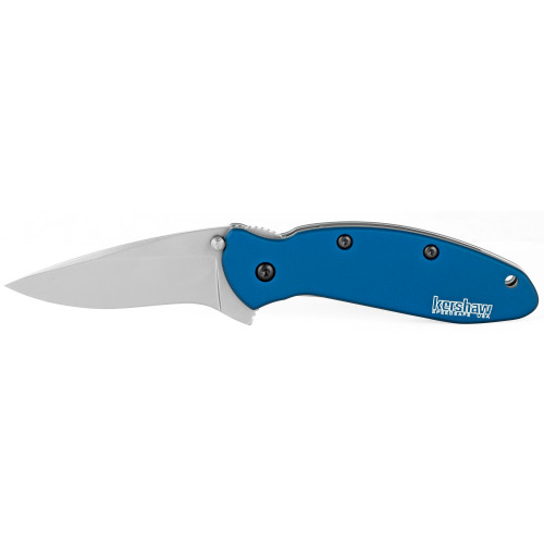 Kershaw Scallion, 2.4", Assisted Folding Knife, Clip Point, Plain Edge, 420HC/Satin, Anodized Aluminum, Thumb Stud/Pocket Clip, Navy Blue 1620NB