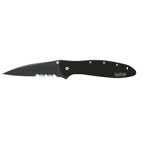 Kershaw Leek, 3" Assisted Folding Knife, Clip Point, Combo Edge, 14C28N/Satin, Black DLC 410 Stainless, Thumb Stud/Pocket Clip 1660CKTST