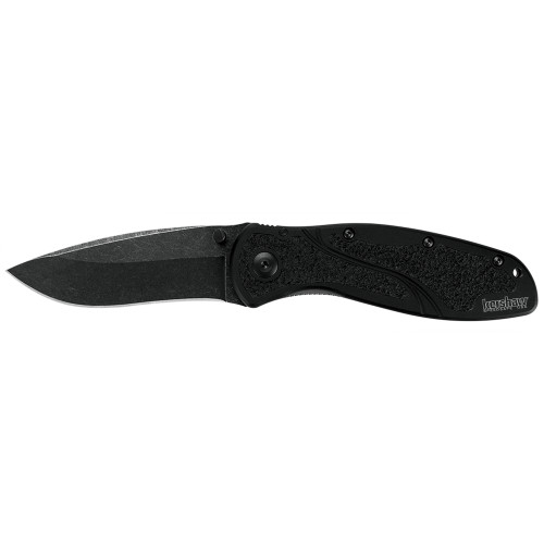 Kershaw Blur, 3.4" Folding Knife/Assisted, Drop Point, Plain Edge, Anodized Aluminum Frame, BlackWash Finish, with Thumb Stud/Pocket Clip 1670BW