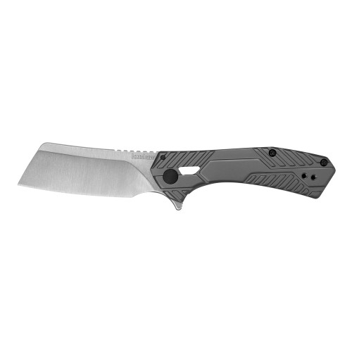 Kershaw Static, 3.9" Folding Knife, Cleaver, Plain Edge, 8Cr13MoV With Satin Flats, Stainless Steel Handle with PVD Finish 3445