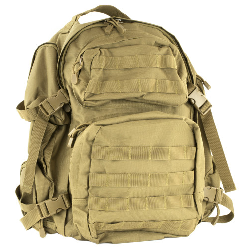 NCSTAR Tactical Backpack, 18" x 12" x 6" Main Compartment, Nylon, Tan, Adjustable Shoulder Straps, Exterior PALS/ MOLLE Webbing, Hydration Bladder Compatible CBT2911