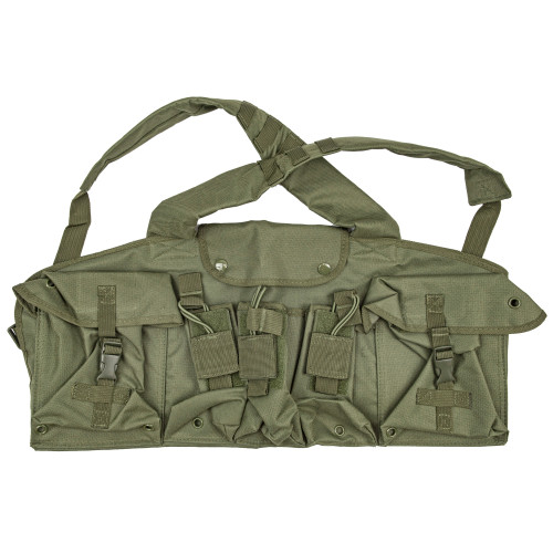 NCSTAR AK Chest Rig, Vest, Ambidextrous, Green, (6) Magazines, Nylon, Mag Pouch CVAKCR2921G