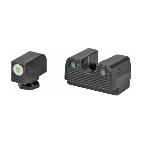 Rival Arms Tritium 3 Dot Front/Rear Green Night Sight For Glock 17/19, White Front Sight Ring, Black Nitride Quench-Polish-Quench (QPQ) Finish RA-RA1B231G