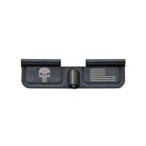 Spike's Tactical Ejection Port Door, Punisher & Flag Engraving, Black Finish SED7005