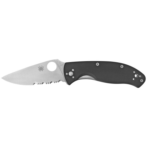 Spyderco Tenacious, 3.39" Folding Knife, 8Cr13MoV/Satin, Plain, Circle Thumb Hole/Pocket Clip, Black G10, Box C122GP