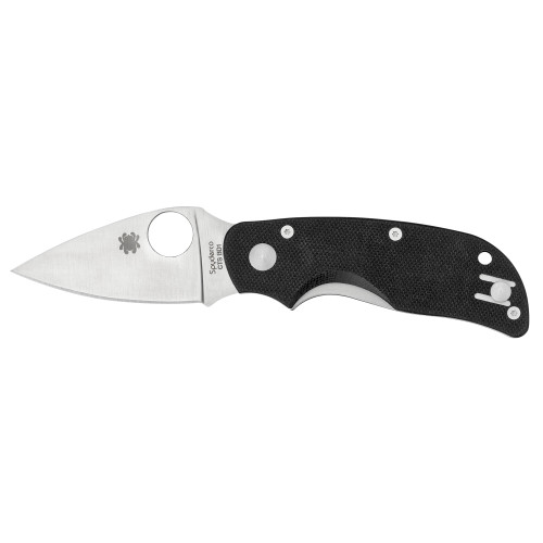Spyderco Cat, 2.44" Folding Knife, Plain Edge, 440C/Satin, Black G10, Circle Thumb Hole/Pocket Clip C129GP