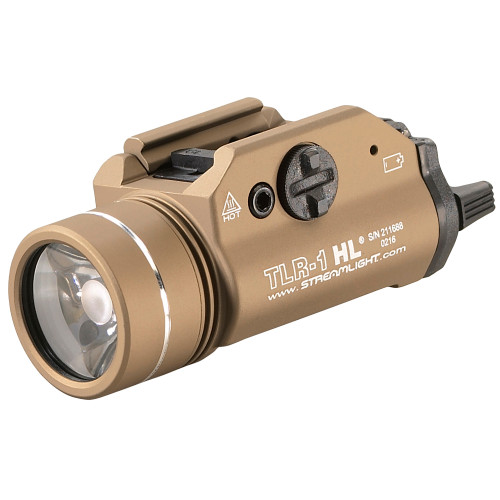 Streamlight TLR-1 HL, High Lumen Rail Mounted Tactical Light, Pistol and Picatinny, Flat Dark Earth, C4 LED 1000 Lumens With Strobe, 2x CR123 Batteries 69266