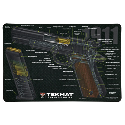 TekMat 1911 Pistol Mat, 3D Cut Away, 11"x17",  Black, Includes Small Microfiber TekTowel, Packed in Tube TEK-R17-1911-CA