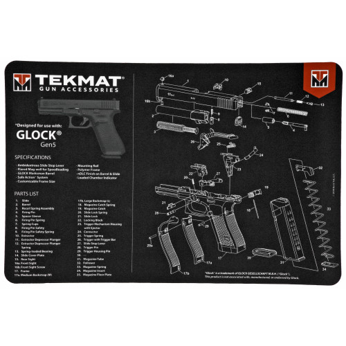 TekMat Pistol Mat For Glock Gen 5, 11"x17", Black, Includes Small Microfiber TekTowel, Packed In Tube TEK-R17-GLOCK-G5