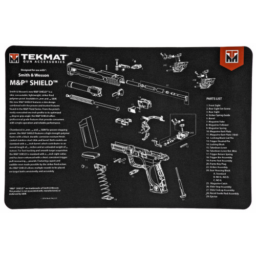 TekMat S&W M&P SHIELD Pistol Mat, 11"x17", Black, Includes Small Microfiber TekTowel, Packed In Tube TEK-R17-SW-MP-SHIELD
