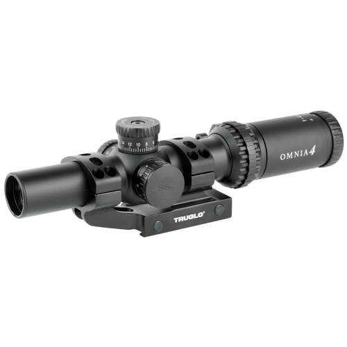 Truglo OMNIA Rifle Scope, 1-4X24mm, 300mm Main Tube, Illuminate A.P.T.R. (All Purpose Tacticle Reticle), APTUS-M1 One Piece Mount, Throw Lever, Black TG-TG8514TLR