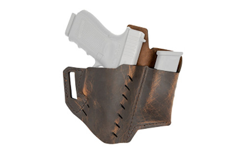 Versacarry Commander Series Belt Holster, Includes Spare Mag Pouch, Fits 1911 Style Pistols, Distressed Brown Color, Water Buffalo Leather, Right Hand 62102