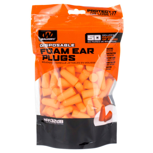 Walker's Ear Plug, Foam, Orange, 50 Pairs Per Bag GWP-FP50-BAG