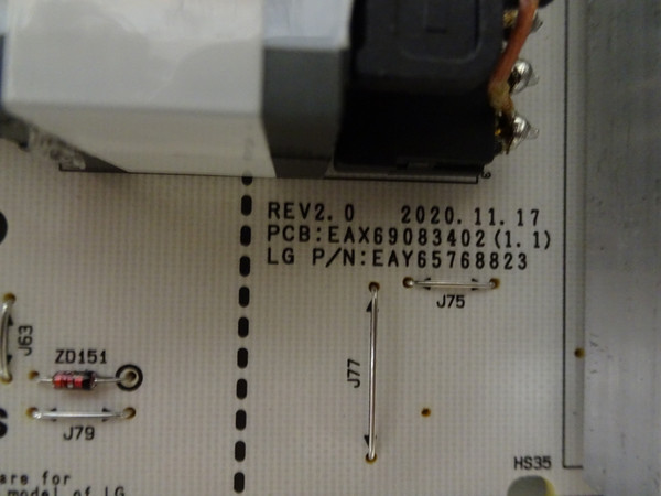 LG OLED55A1AUA.DUSQLJR Power Board EAY65768823, EAX69083402