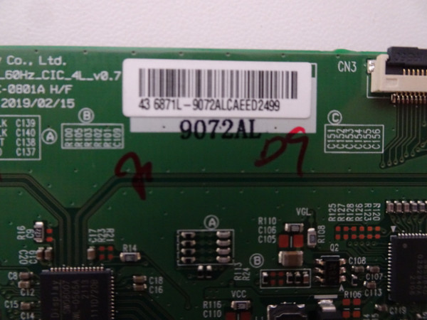 Onn 100069992 T-Con Board 6871L-9072A