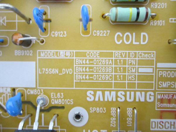 Samsung UN70DU7200FXZA, LH70BEDHLGFXGO Power Board BN44-01269B (L75S6N_DVD)