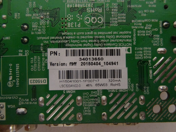 Westinghouse WD32HT1360 Main Board / Power Supply LSC320AN02-0 H15041001