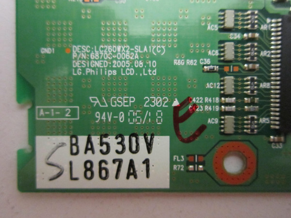 Philips 26PFL5322D/37 T-Con Board (6870C-0062A) 6871L-0867A