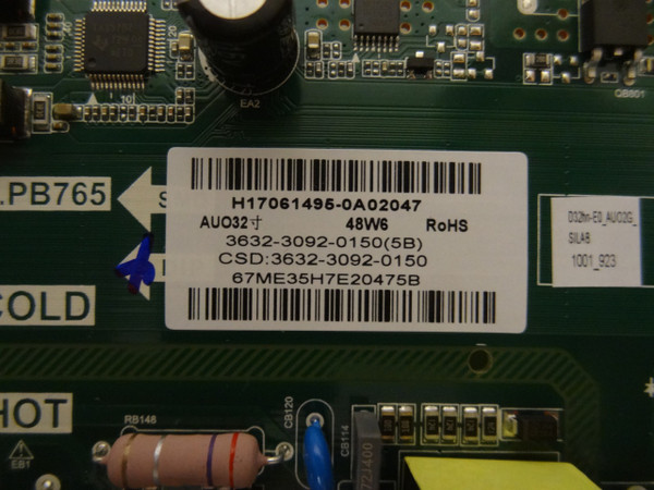 Vizio D32HN-E0 Main Board (TDP.MS8220.PB765) 3632-3092-0150