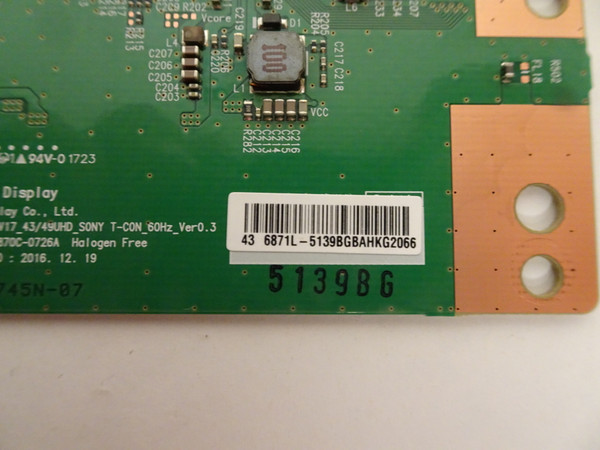 Sony KD-43X720E T-Con Board (6871L-5139B) 1-897-133-11