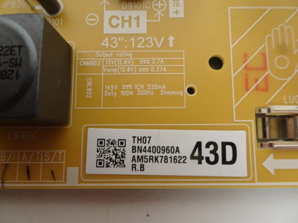 Samsung UN43LS03NAFXZA Power Supply (L43F6_NHS) BN44-00960A