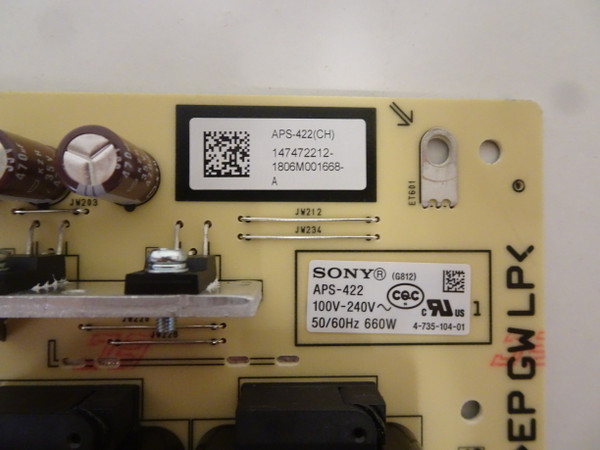 Sony XBR-65A8F G812 Power Supply (APS-422) 1-474-722-12