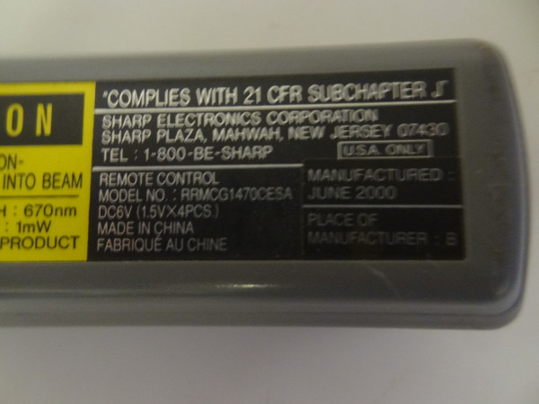 Sharp XGNV5XB XGNV5XU Remote RRMCG1470CESA