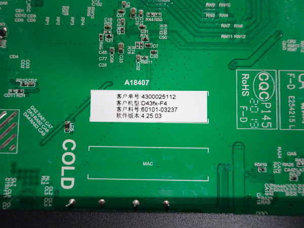 Vizio D43FX-F4 Main Board (TP.MT5581-PB756) 60101-03237