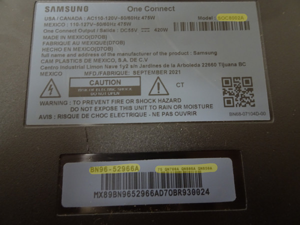 Samsung 75" QN700A, QN800A, QN850A One Connect BN96-52966A-NC-USED, (SOC8002A)