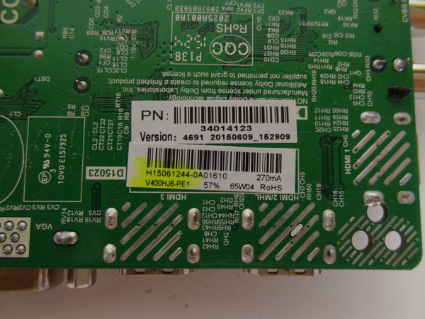 Westinghouse DWM40F3G1 Main Board / Power Supply V400HJ6-PE1 H15061244