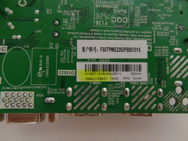 Westinghouse DWM50F3G1 Main Board / Power Supply V500HJ1-PE8-C1 H15071318