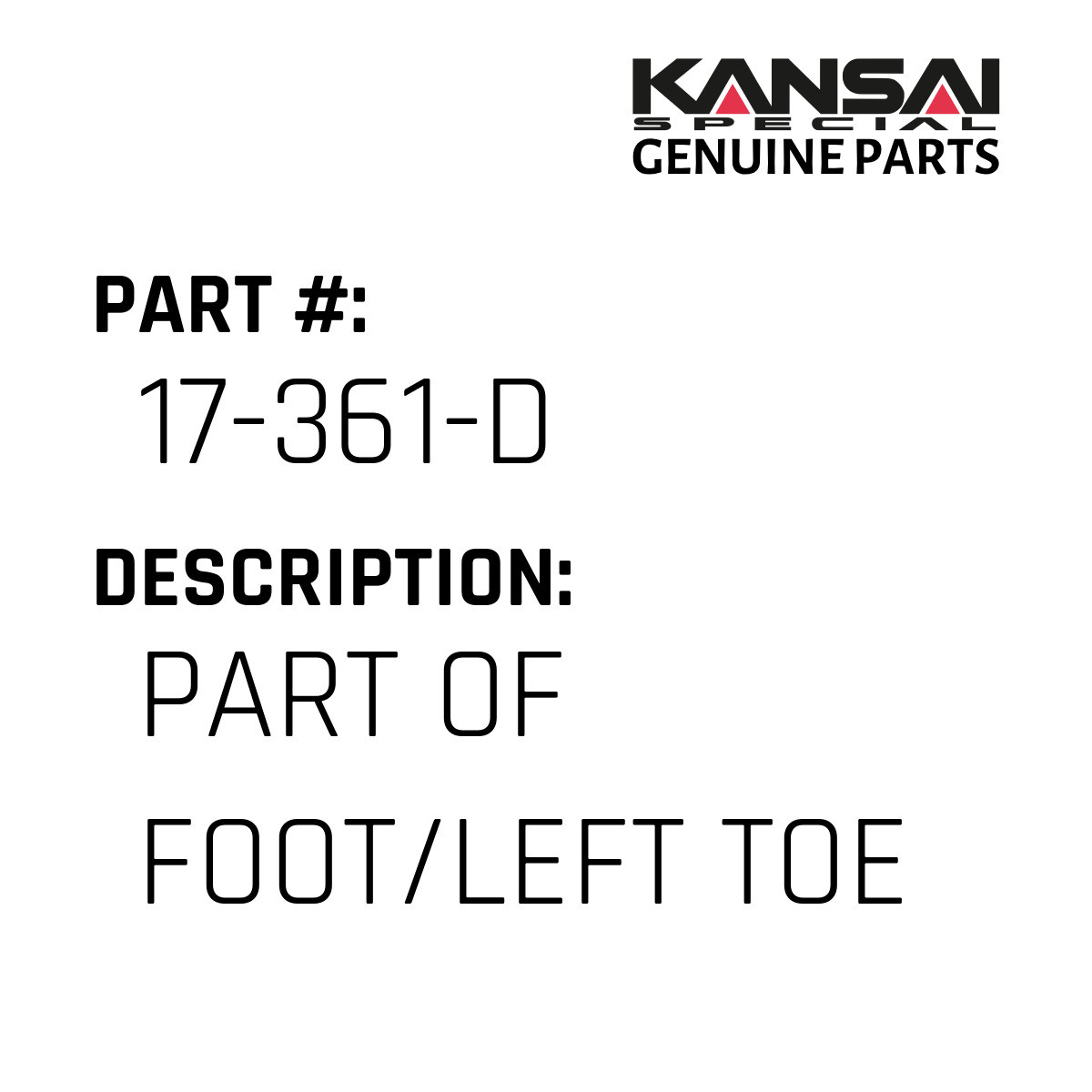 Part Of Foot/Left Toe - Kansai Special #17-361-D - Jacksew Parts Store