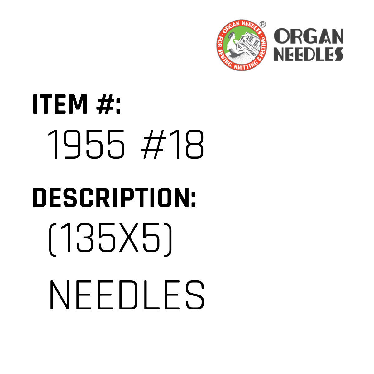 (135X5) Needles Organ Needle 1955 18 Jacksew Parts Store