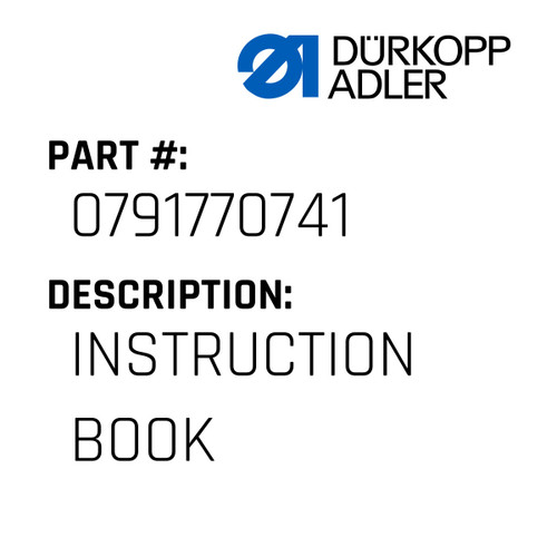 Instruction Book For Dürkopp Adler Original Part Number 0791 770741